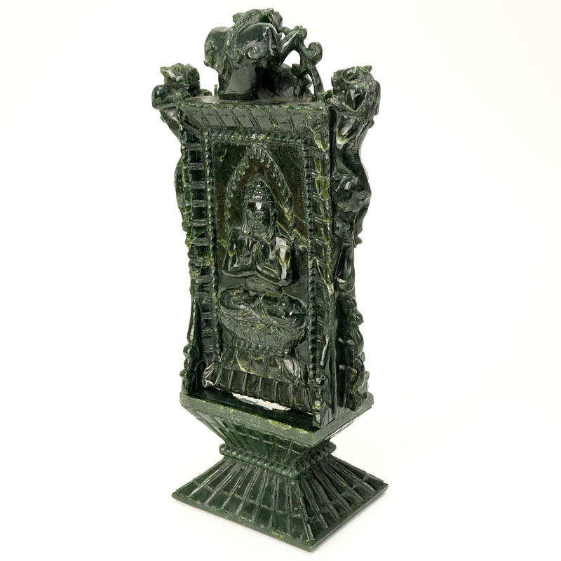 Early 20th Century Chinese Carved Dark Green Jade Ceremonial Plaque.