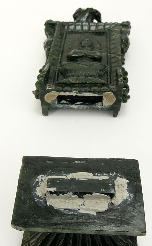 Early 20th Century Chinese Carved Dark Green Jade Ceremonial Plaque.