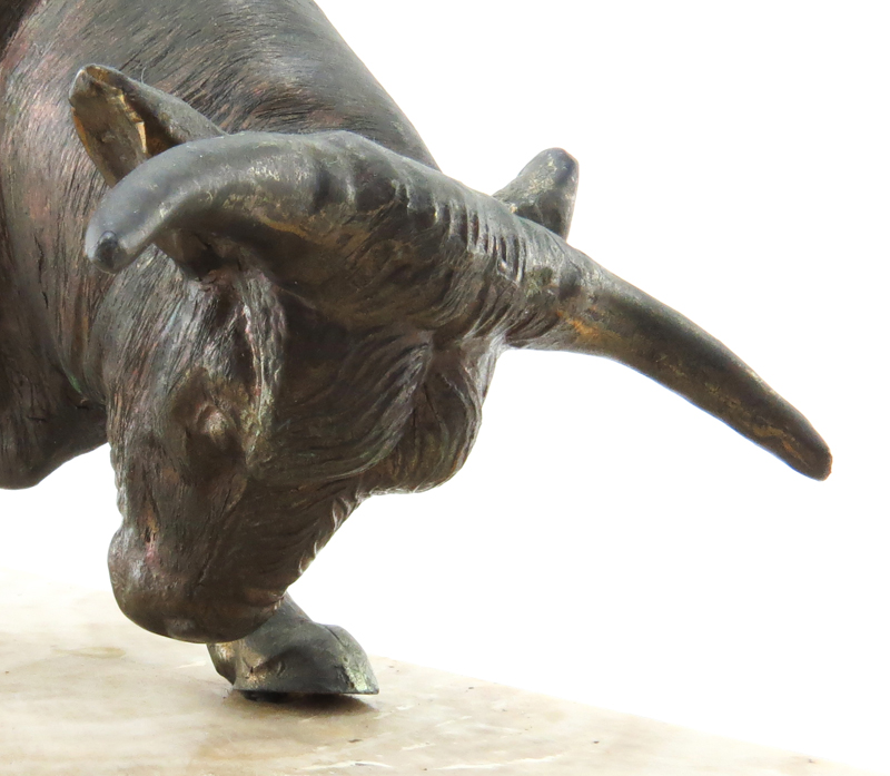 Mid Century "Bull Rider" French Metal Sculpture on Stone Base. 