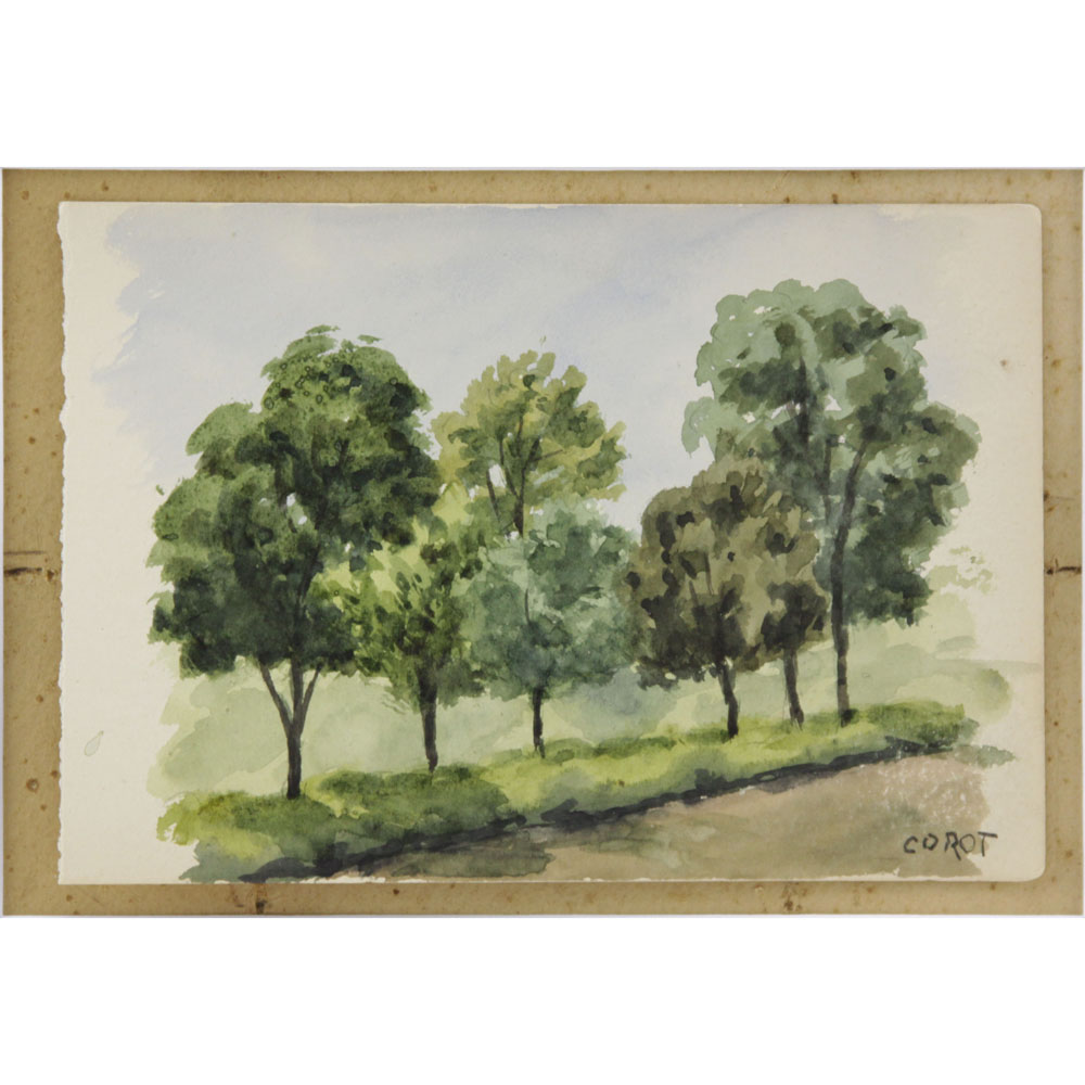 20th Century French School Watercolor on Paper, Tree Lined Path. 