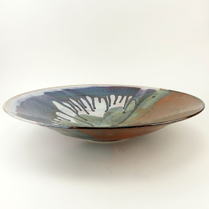 Large Huntley Drip Glaze Pottery Centerpiece Bowl.