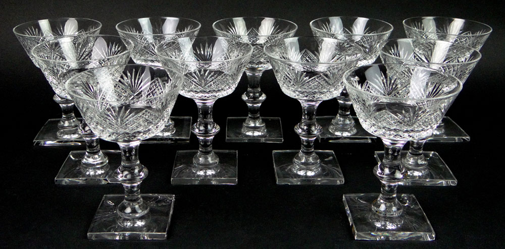 Eleven (11) Vintage Hawkes Cut Crystal Champagne Coupes.