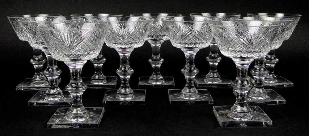 Eleven (11) Vintage Hawkes Cut Crystal Champagne Coupes.