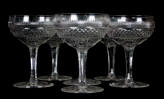 Set of Six (6) 20th Century High Quality Cut Crystal Goblets.