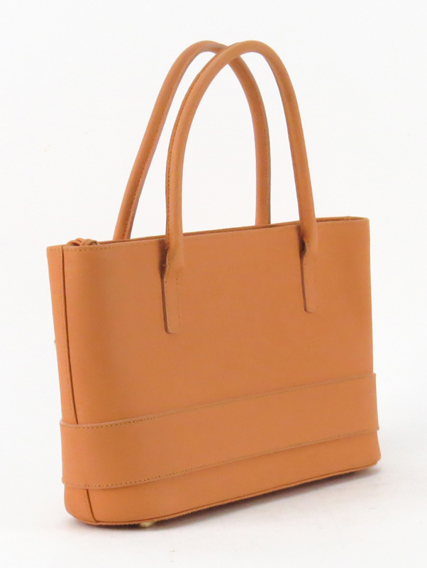 Escada Peach/Salmon Leather Top Handle Handbag.