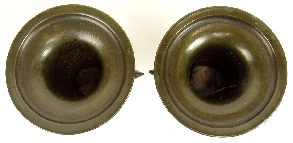 Vintage pair of miniature Japanese bronze urns.