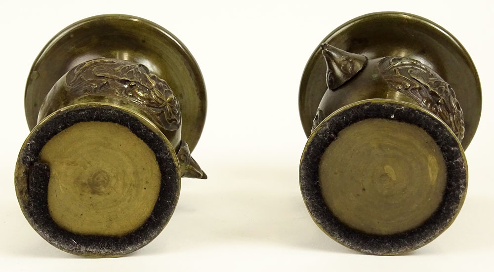 Vintage pair of miniature Japanese bronze urns.