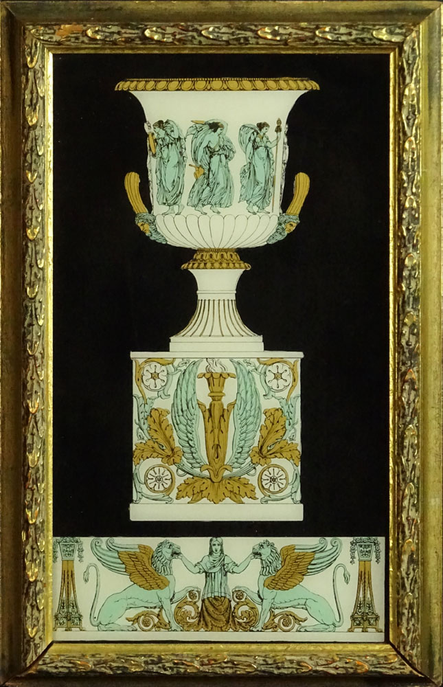 Vintage Decorative Reverse Painting on Glass "Greek Urn" Unsigned.