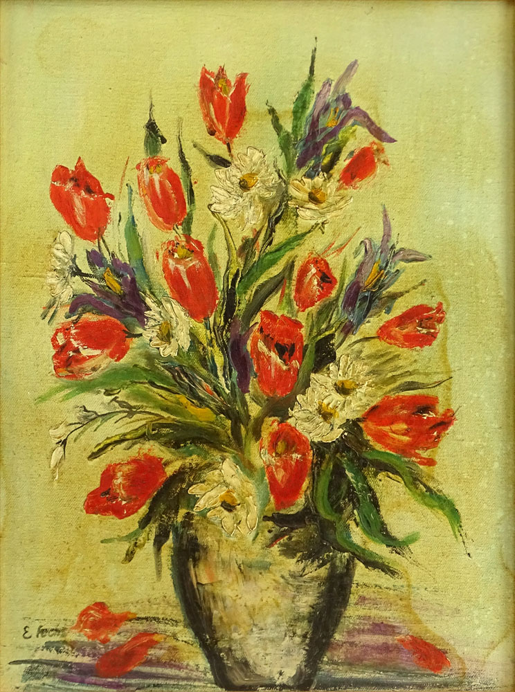 Elizabeth Fuchs (20th C) Oil on canvas "Still Life of Tulips" Signed lower left. 