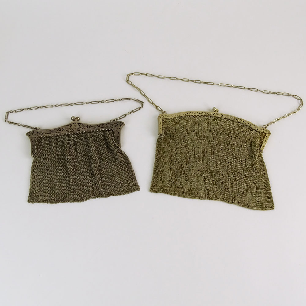 Lot of Two Early 19th Century Sterling Silver Mesh Bags.