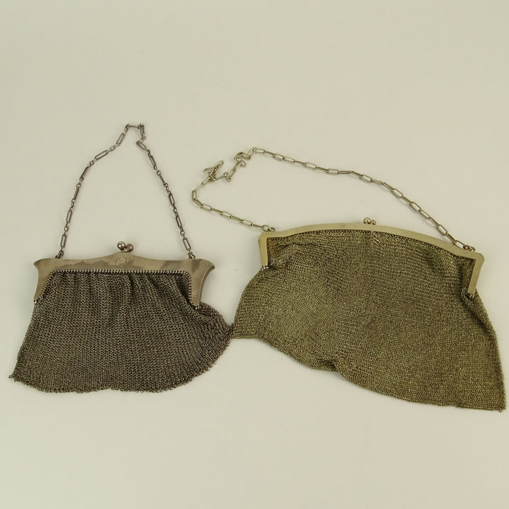 Lot of Two Early 19th Century Sterling Silver Mesh Bags.