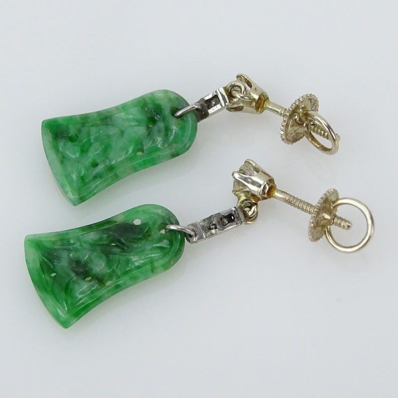 Antique Carved Jade and Diamond earrings.