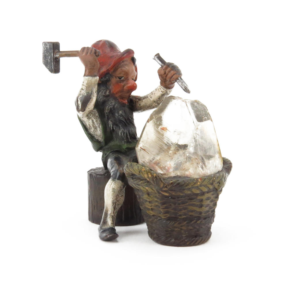 Antique Bergmann Cold Painted Vienna Bronze Gnome Crystal Miner.