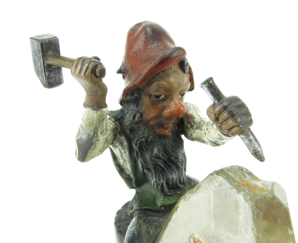 Antique Bergmann Cold Painted Vienna Bronze Gnome Crystal Miner.