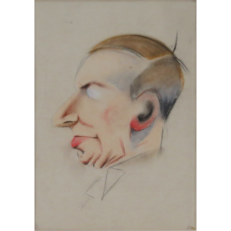 Nerino Nannetti, Italian (1889-1982)  Colored chalks on paper "Caricature Of Giorgio De Chirico"  Signed en verso.