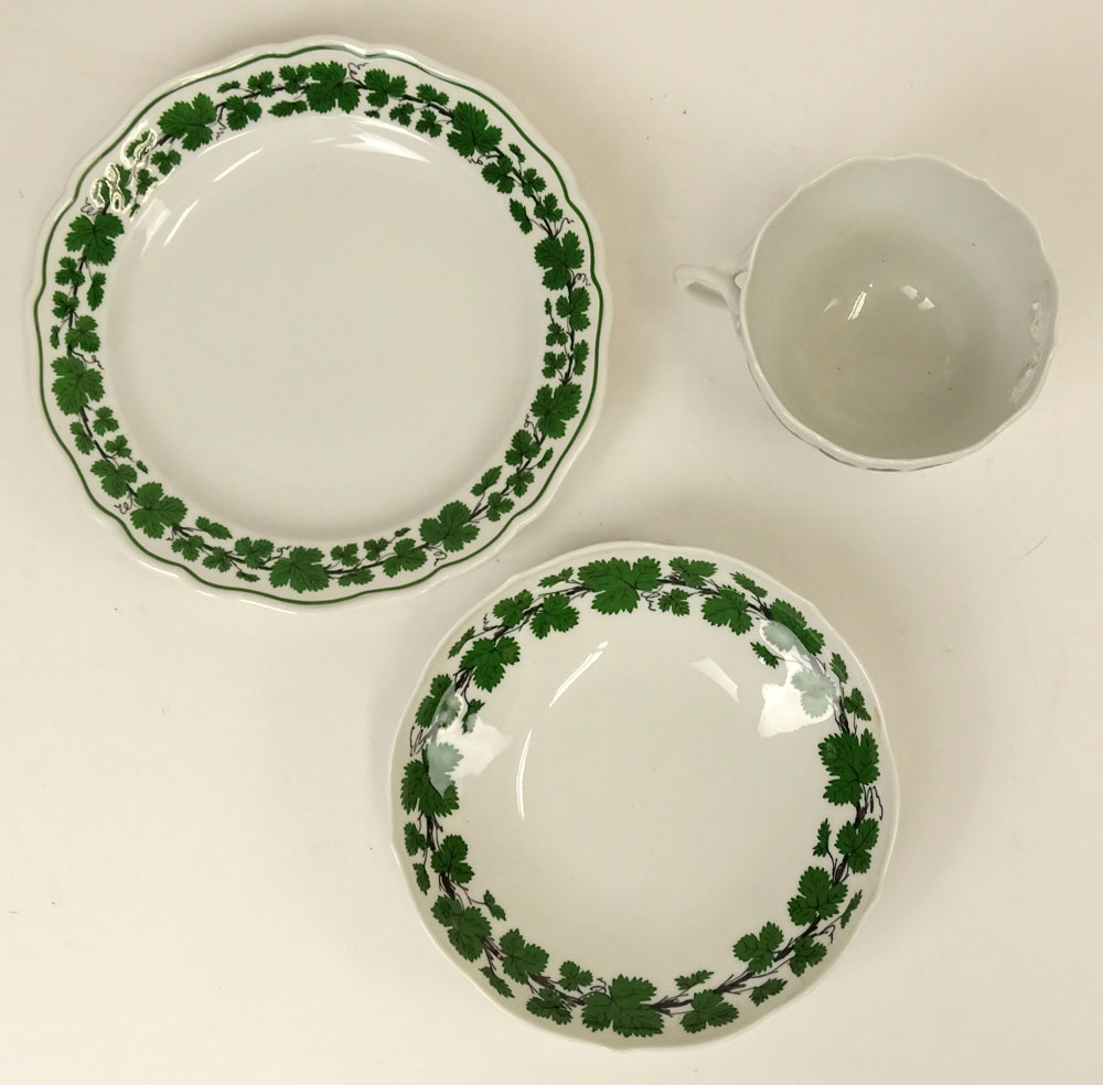 Three (3) Piece Lot Antique Meissen Green Vine Cup, Saucer and Cake Plate Set. 