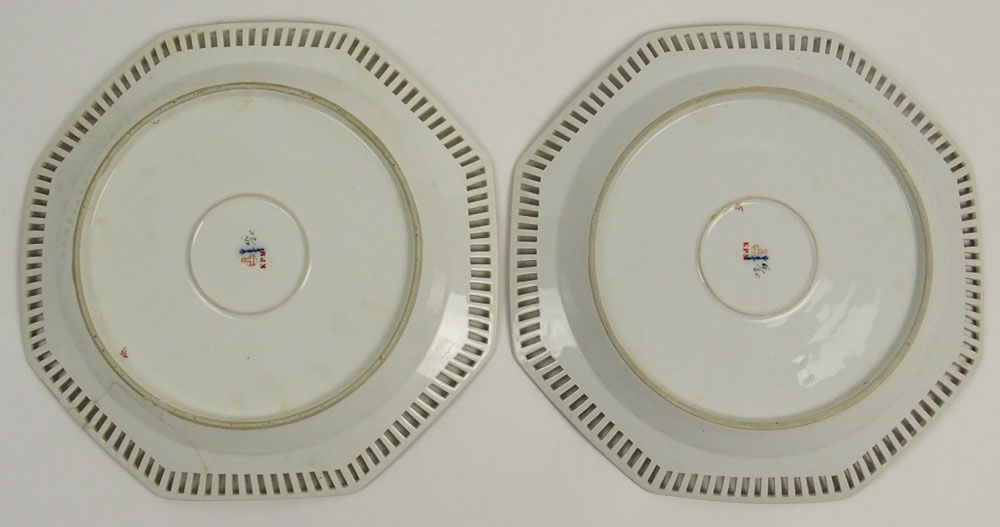 Pair Early 20th Century KPM Hand Painted Reticulated Porcelain Plates.