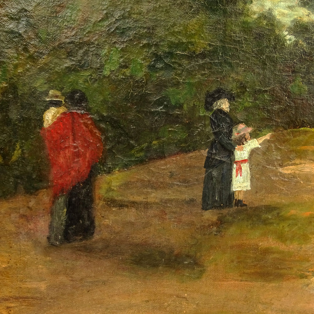 Early 20th Century South American School Oil on Canvas, Figures on a Wooded Lane. 