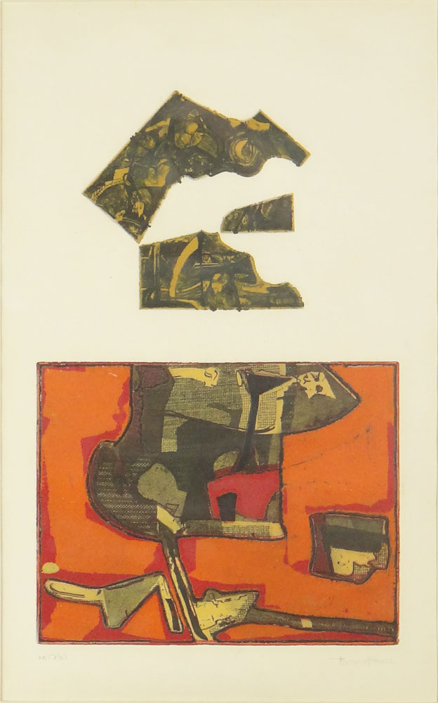 Mid Century Colored Lithograph "abstract"  Pencil Signed Bernstein Lower Right, Numbered no 17(a).