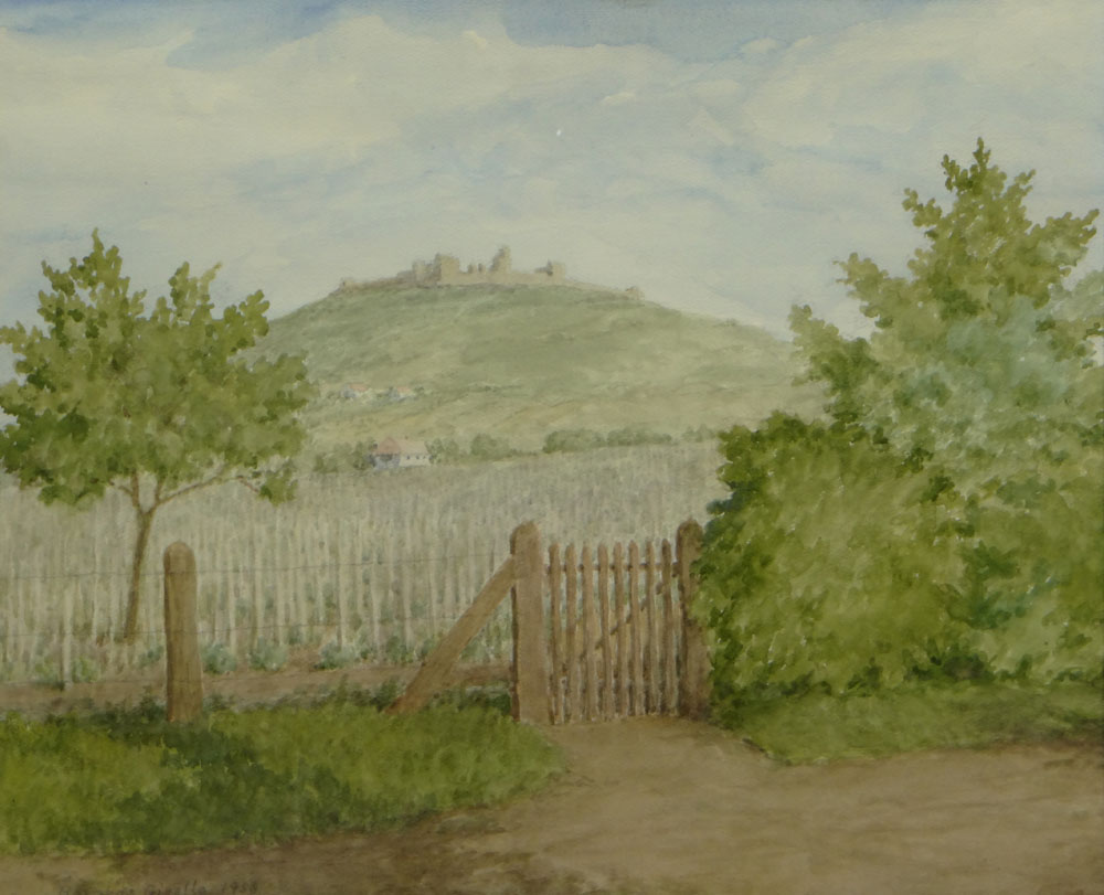 Reissmann Barabas Gizella Hungarian (1893-1985) Watercolor "Fortress on the Hill" Circa 1958. 