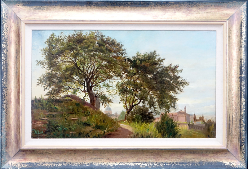 Marie Ertl, Austrian (1837-Died Circa 1883) Circa 1883 Oil on Canvas "On Roman Hills" Signed Lower Left. 