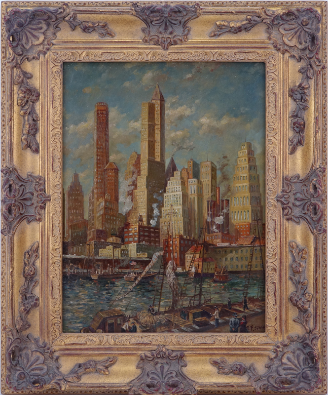 Tavik Frantisek (TF) Simon, Czecholslovakian (1877 - 1942) Oil on board "New York".
