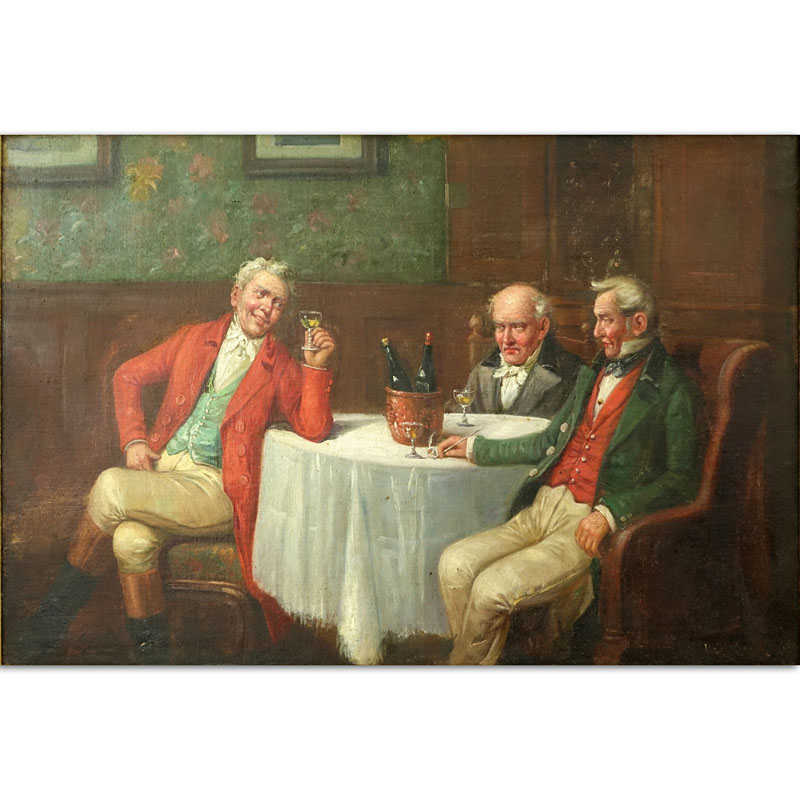 19/20th Century Oil Painting On Canvas "Imbibing". 