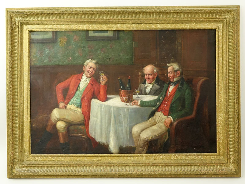 19/20th Century Oil Painting On Canvas "Imbibing". 