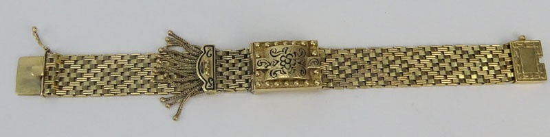 Victorian style Geneva 14 Karat Yellow Gold Bracelet Watch. Signed, stamped 14KT. 