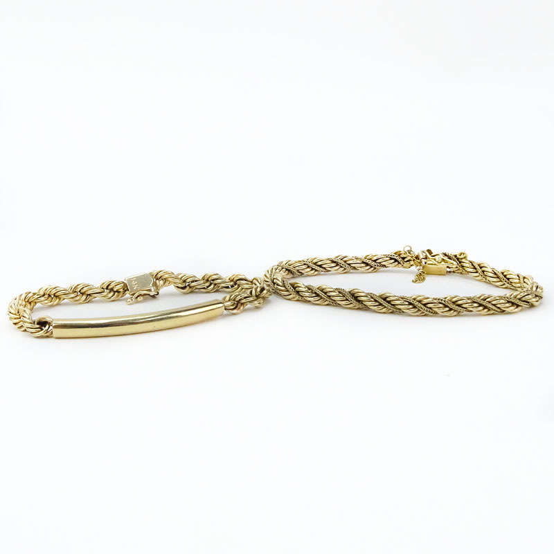 Two (2) Vintage 14 Karat Yellow Gold Rope style Bracelets.