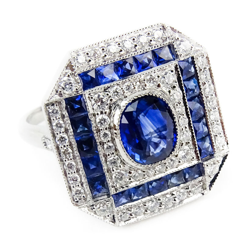 Approx. 2.10 Carat Sapphire, .45 Carat Diamond and Platinum Ring.