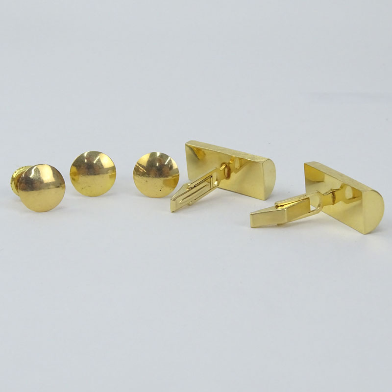 Man's Vintage 14 Karat Yellow Gold and Diamond Cufflinks together with Three (3) 14 Karat Yellow Gold and Enamel Shirt Studs.