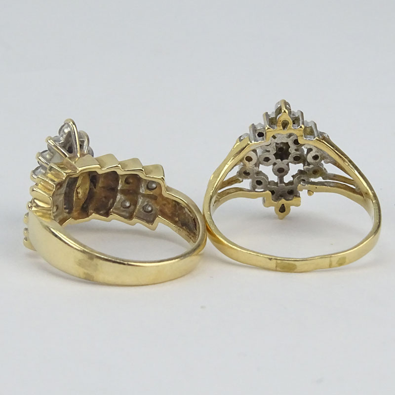 Vintage Diamond and 14 Karat Yellow Gold Cluster Ring together with Vintage Diamond and 10 Karat Yellow Gold Ring.