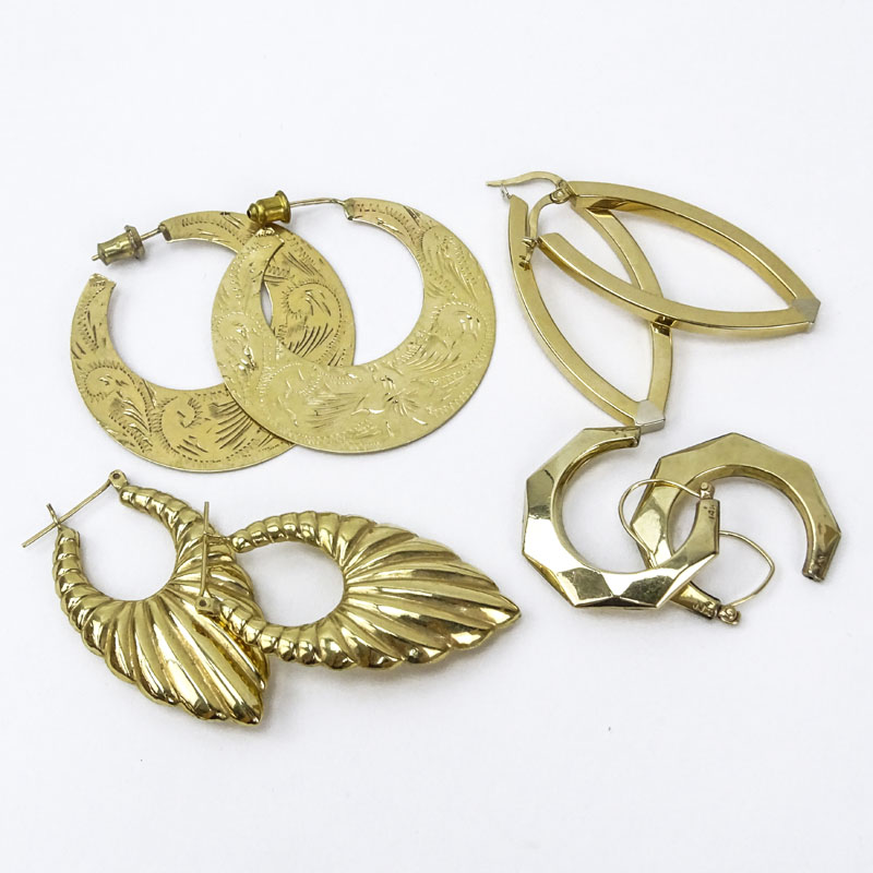 Four (4) Pair of Vintage 14 Karat Yellow Earrings.