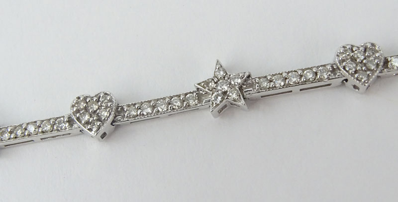 Vintage Diamond and 14 Karat White Gold Hearts and Stars Bracelet.