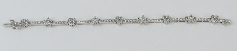 Vintage Diamond and 14 Karat White Gold Hearts and Stars Bracelet.