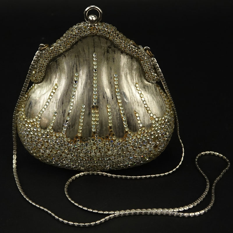 Vintage Judith Leiber Silver Tone And Crystal Evening Bag.