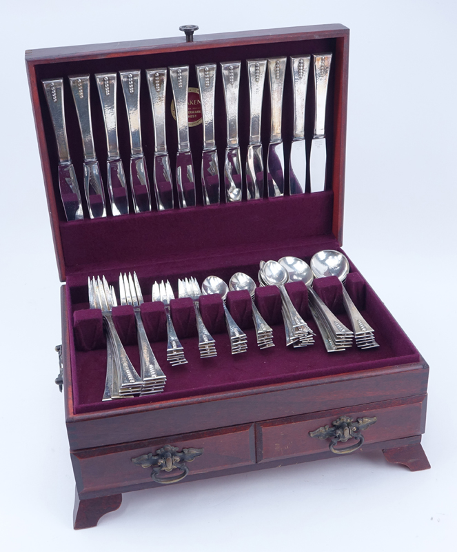 Seventy Two (72) Pieces Carl Poul Petersen Sterling Silver Flatware.