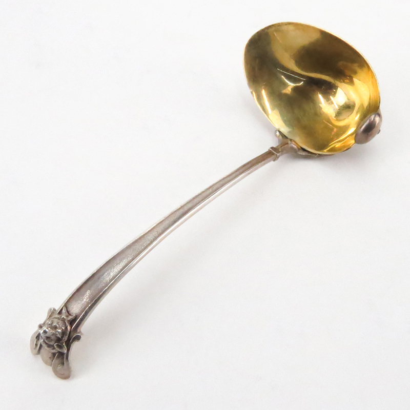 Antique Silver Figural Ladle. Unusual motif of webbed foot, mask, gold washed bowl. 