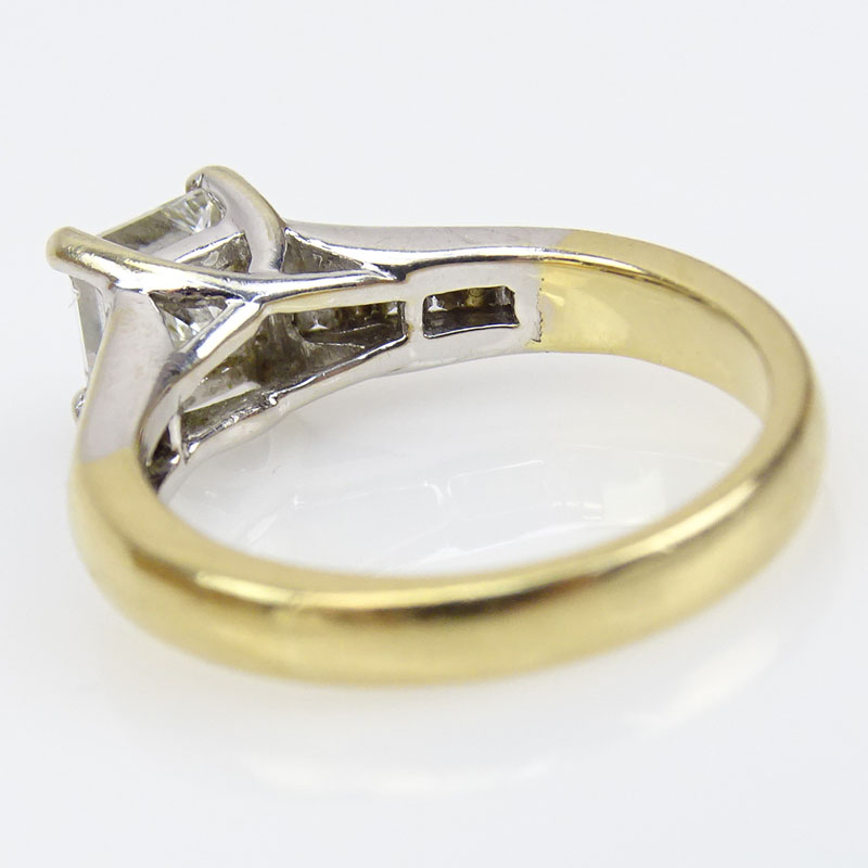 Vintage Approx. 1.0 Carat Princess Cut Diamond and 18 Karat Yellow and White Gold Engagement Ring.