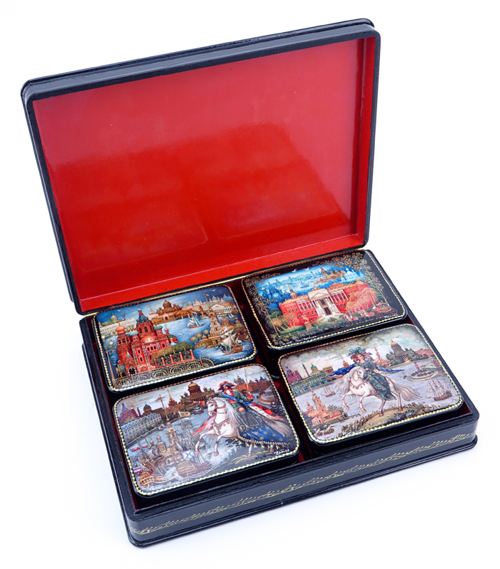 Collection of Five (5) Russian Fairy Tale Lacquered Boxes.