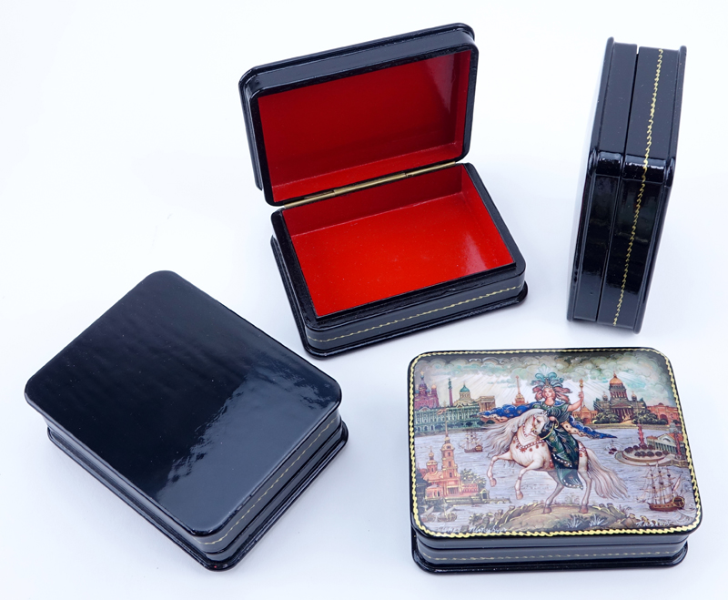 Collection of Five (5) Russian Fairy Tale Lacquered Boxes.