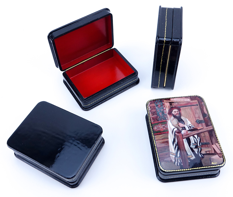 Collection of Five (5) Russian Judaica Lacquered Boxes.