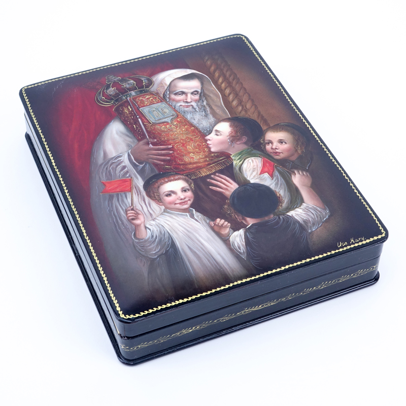 Collection of Five (5) Russian Judaica Lacquered Boxes.