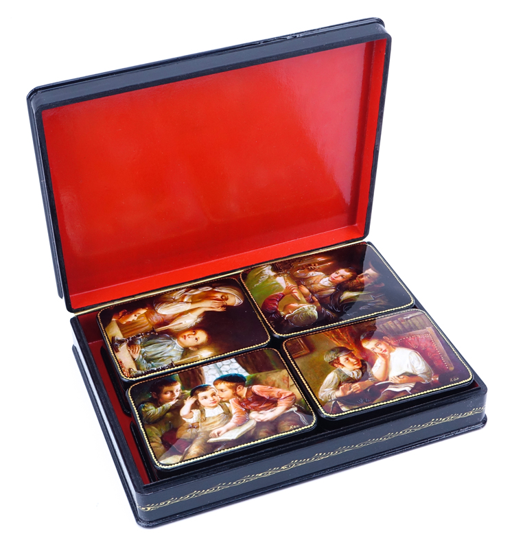 Collection of Five (5) Russian Judaica Lacquered Boxes.