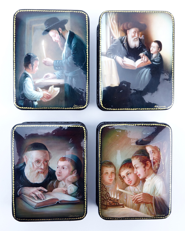 Collection of Five (5) Russian Judaica Lacquered Boxes.