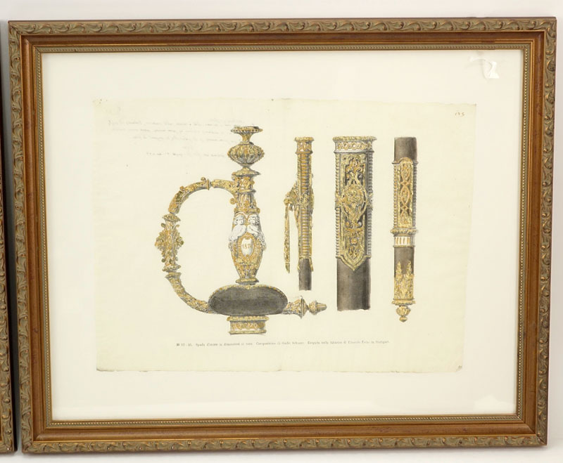 Two Engravings Of 19th Century Weapons on 18th Century documents.