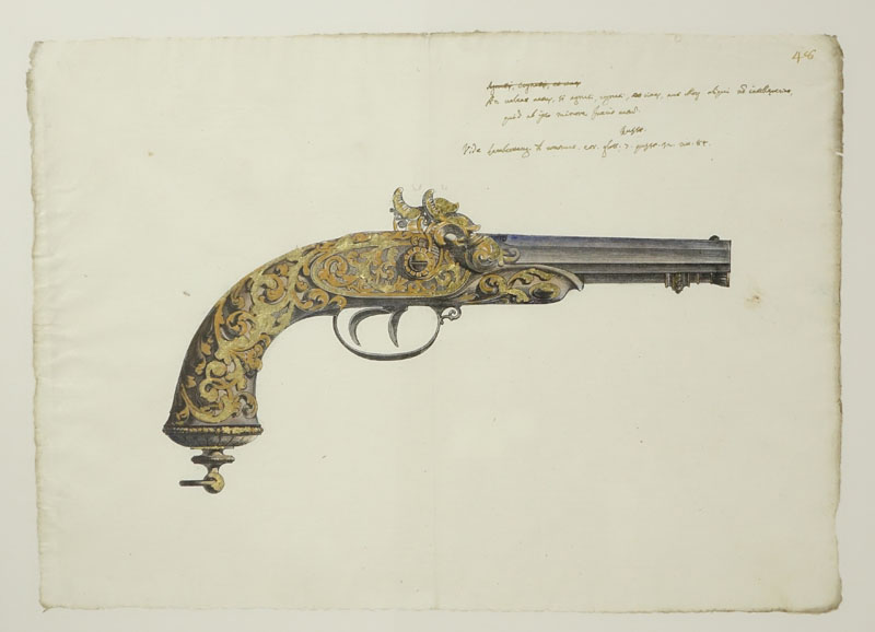 Two Engravings Of 19th Century Weapons on 18th Century documents.