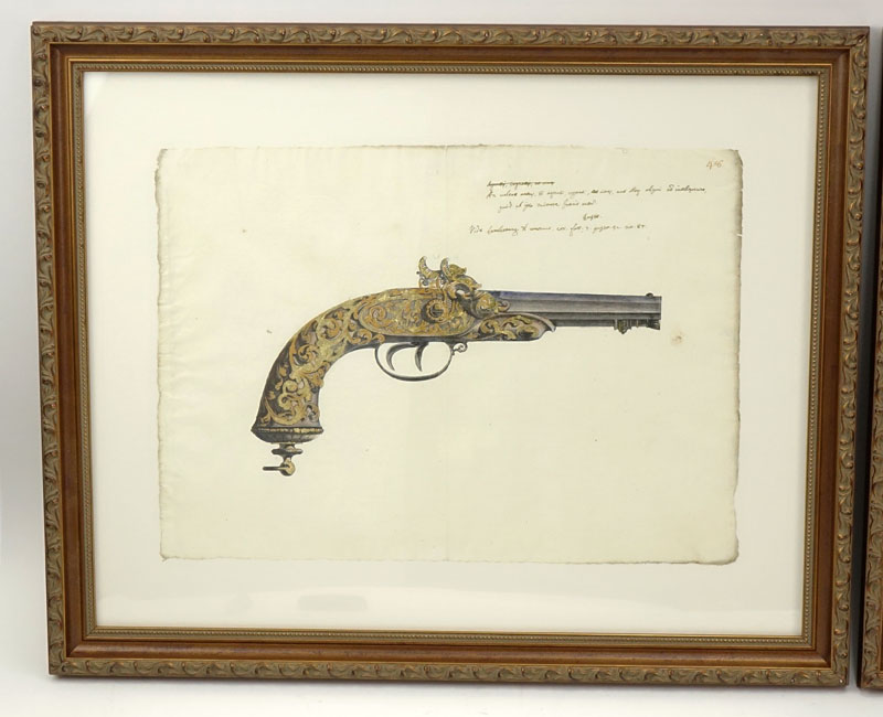 Two Engravings Of 19th Century Weapons on 18th Century documents.