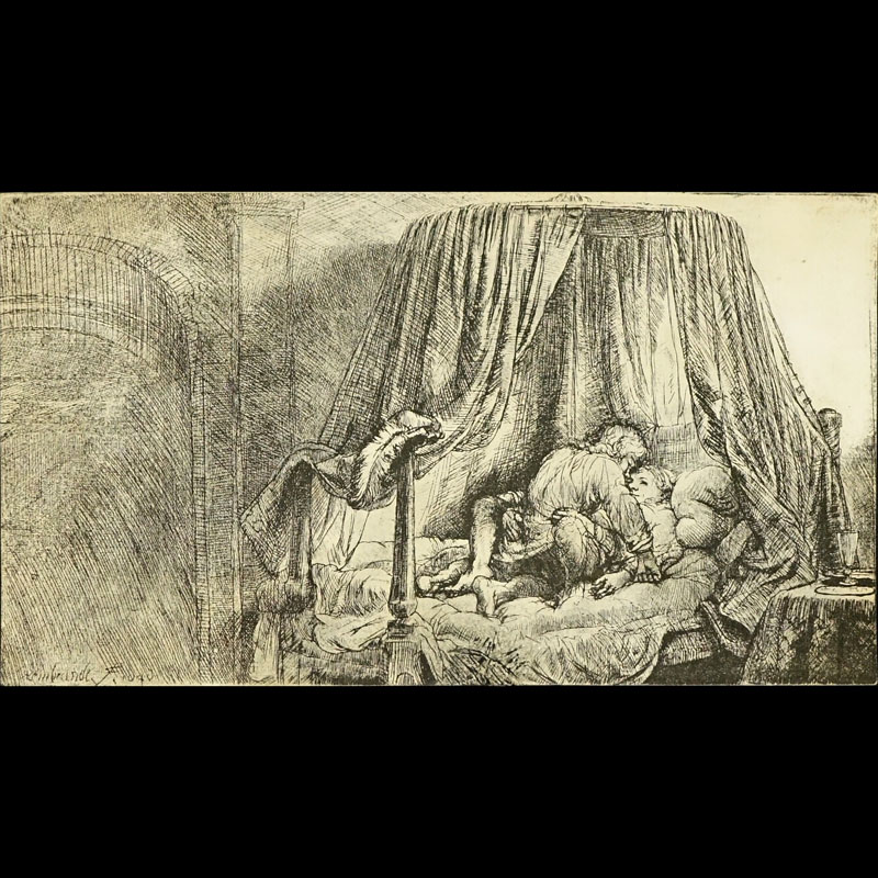 After: Rembrandt Van Rijn, Dutch (1606-1669) Etching "Le Lit A La Francaise".